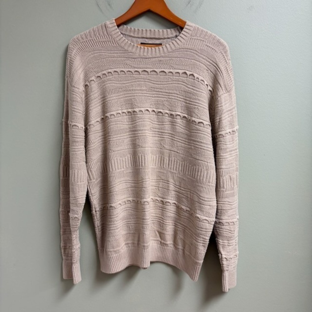 Hollister Mens‎ 3D Knit Sweater Size M Crew Neck Y2K Tan Preppy Minimalist